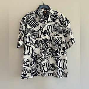 Beach Gear Vintage Cotton Short Sleeve Button Down Fish Shirt RARE, L